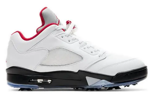 Air Jordan 5 Low Golf 'Fire Red' White Black Metallic Silver Fire Red 