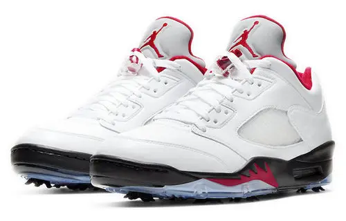 Air Jordan 5 Low Golf 'Fire Red' White Black Metallic Silver Fire Red 