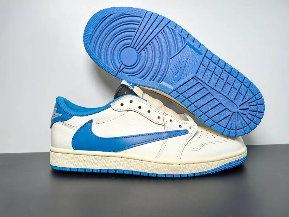 Air Jordan 1 Retro Low OG SP Fragment x Travis Scott Sail Military Blu 