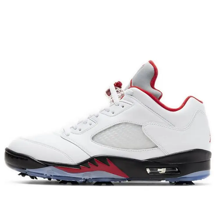 Air Jordan 5 Low Golf 'Fire Red' White Black Metallic Silver Fire Red 
