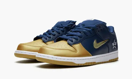 SB Dunk Low "Supreme - Jewel Swoosh Gold Navy"