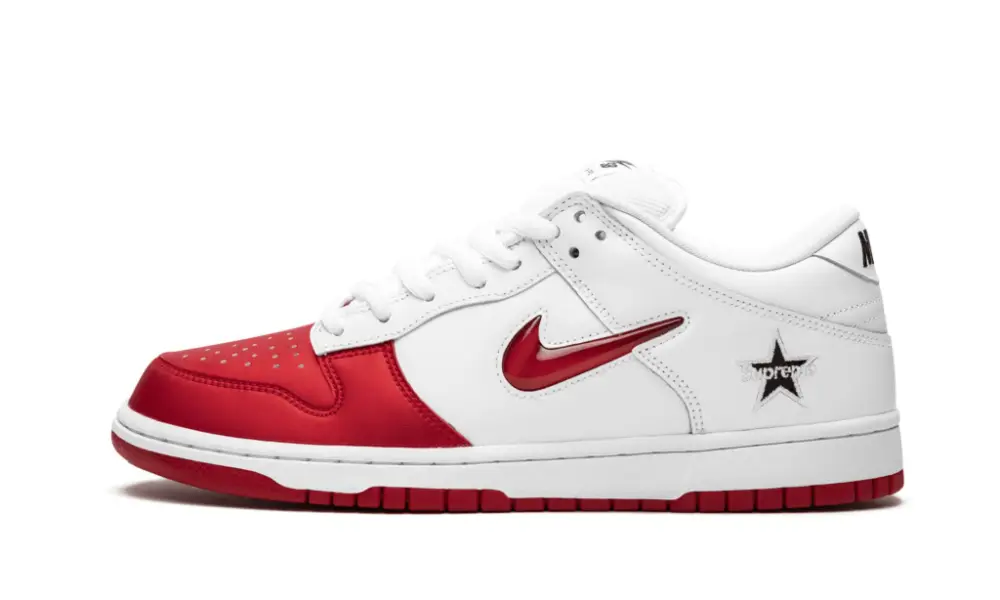 SB Dunk Low "Supreme - Jewel Swoosh Red White"