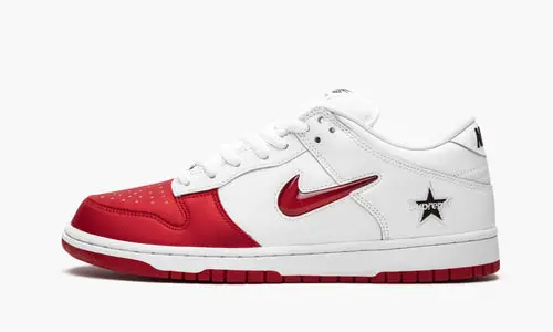 SB Dunk Low "Supreme - Jewel Swoosh Red White" 