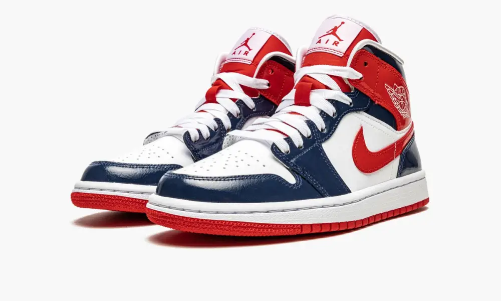 WMNS Air Jordan 1 Mid "Patent Leather Navy White Red"