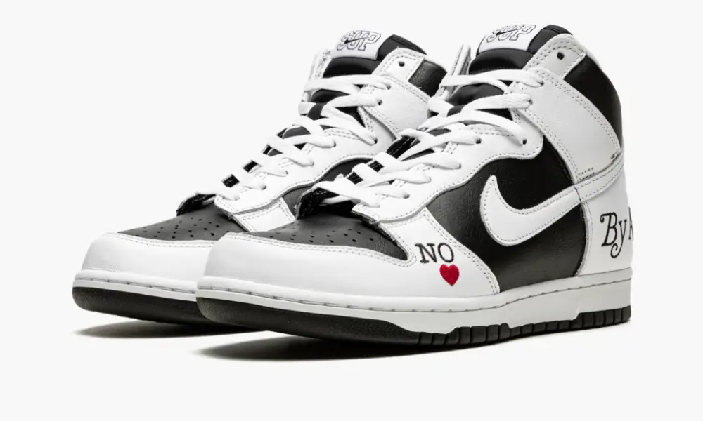 SB Dunk High "Supreme - By Any Means - White Black"