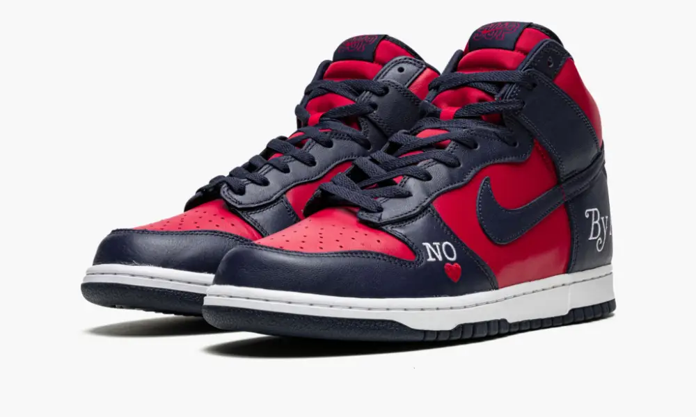 SB Dunk High "Supreme - By Any Means - Navy Red"