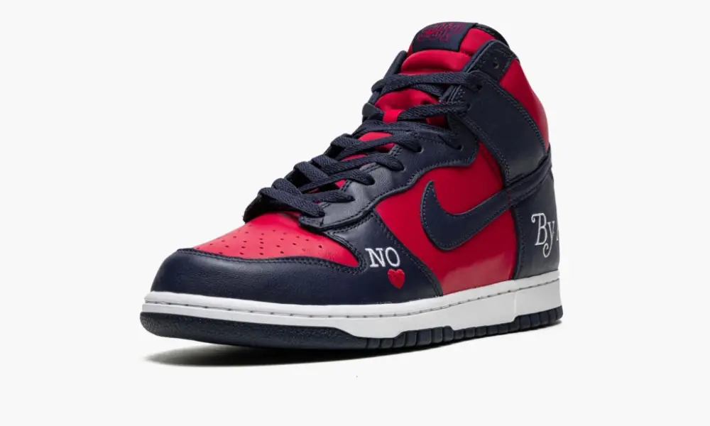 SB Dunk High "Supreme - By Any Means - Navy Red"